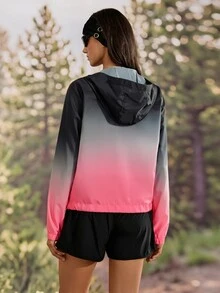 Exploreva Exploreva Women's Gradient Print Hooded Outdoor Jacket - Pink - View 2