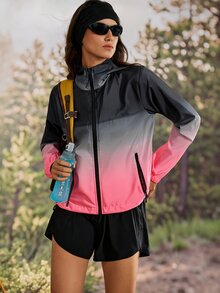 Exploreva Exploreva Women's Gradient Print Hooded Outdoor Jacket - Pink - View 8
