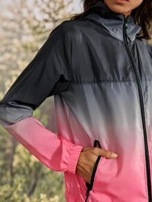 Exploreva Exploreva Women's Gradient Print Hooded Outdoor Jacket - Pink - View 6