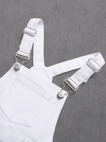 SHEIN Young Boys' Distressed Cotton Ripped Frayed White Denim Slim Fit Overalls,For Kids Boys Fall/Winter Streetwear Outfits,Toddler Jumpsuit,Winter Overall - White - View 5