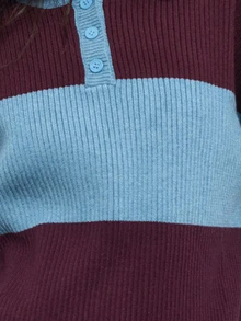 Nöista Blue And Plum Striped Knit Polo Sweater With Collared Neckline, Long Sleeves And Ribbed Trim.Fall,Winter, Casual,Back To School,Christmas, Halloween - Green - View 9