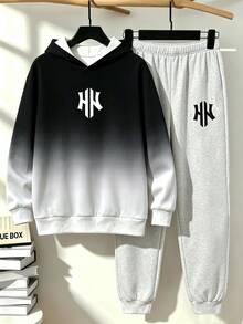 Setelan Hoodie dan Celana Jogging Bergaris Minimalis Bergaya Kasual Nyaman untuk Anak Laki-Laki Remaja, Cocok untuk Pakaian Luar dan Olahraga, Musim Gugur/Dingin - MultiWarna - View 3