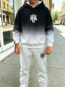 Setelan Hoodie dan Celana Jogging Bergaris Minimalis Bergaya Kasual Nyaman untuk Anak Laki-Laki Remaja, Cocok untuk Pakaian Luar dan Olahraga, Musim Gugur/Dingin - MultiWarna - View 1