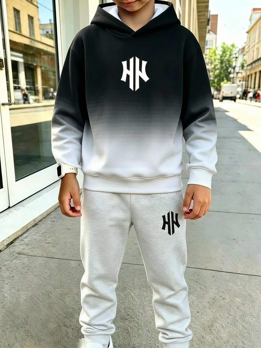 Setelan Hoodie dan Celana Jogging Bergaris Minimalis Bergaya Kasual Nyaman untuk Anak Laki-Laki Remaja, Cocok untuk Pakaian Luar dan Olahraga, Musim Gugur/Dingin - MultiWarna - View 1