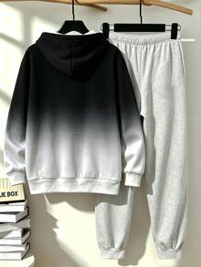 Setelan Hoodie dan Celana Jogging Bergaris Minimalis Bergaya Kasual Nyaman untuk Anak Laki-Laki Remaja, Cocok untuk Pakaian Luar dan Olahraga, Musim Gugur/Dingin - MultiWarna - View 2