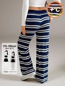 SHEIN Tall Women's Tall Navy Striped Knit Casual-Work Trousers - Navy Blue - View 4
