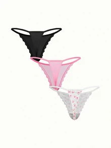 Bonmuse 3件套女士蝴蝶结蕾丝拼布花卉印花丁字裤 - 彩色 - 查看 5