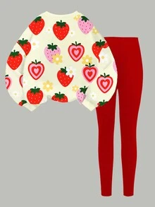 Tween Girl Casual Crew Kids Neck Long Sleeve Sweatshirt & Leggings 2pcs Set, Suitable For Autumn/Win - Multicolor - View 3