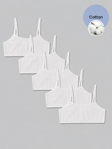 SHEIN Kids Tween Girl Solid Color Knitted Camisole Tank Top Underwear 5pcs Set - White - View 2
