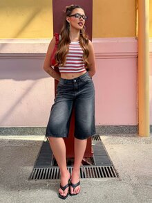 Vivi Wanderley Women's Loose Casual Retro Denim Shorts, New Summer Style Jorts - Blue - View 1