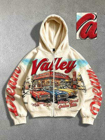2026 Printemps/Automne/Hiver Nouveau Sweat-shirt à Capuche Style Vintage Américain VALLEY Vacances, Sweat-shirt Coupe Ample Décontractée Unisexe pour Couple, Veste sweat-shirt pour Hommes et Femmes