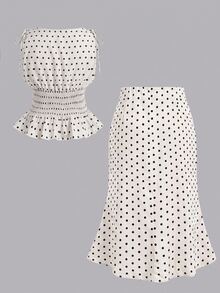 SHEIN MOD Conjunto de vestido elegante sin mangas con cintura ceñida y falda de sirena a lunares para mujer de talla grande, fiesta, vacaciones, vintage, vuelta al colegio, campus, a lunares - Multicolor - Ver 2