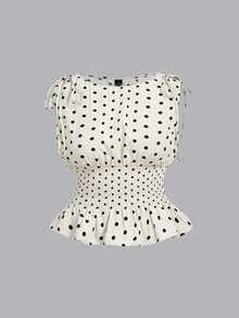 SHEIN MOD Conjunto de vestido elegante sin mangas con cintura ceñida y falda de sirena a lunares para mujer de talla grande, fiesta, vacaciones, vintage, vuelta al colegio, campus, a lunares - Multicolor - Ver 8