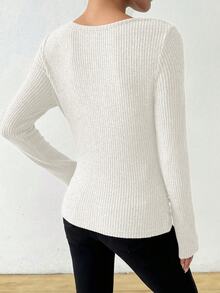 SHEIN Vintage Asymmetrical Draped Neck Distressed Texture Ruched Slim Fit Long Sleeve T-Shirt Fall Cloth For Women - White - View 5