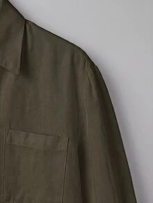 SHEIN BASICS 大尺碼秋季休閒百搭純色襯衫 - 軍綠色 - 查看 4