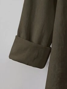SHEIN BASICS 大尺碼秋季休閒百搭純色襯衫 - 軍綠色 - 查看 5