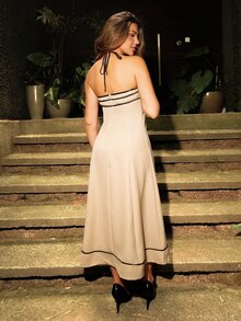 Vivi Wanderley 女士露背系带休闲连衣裙，适合度假和旅行 - 杏色 - 查看 2