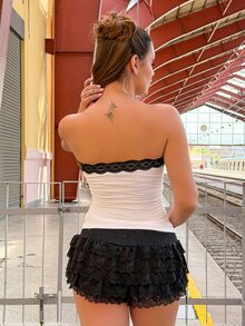 Vivi Wanderley 女士蕾丝撞色修身抹胸上衣 - 白色 - 查看 2