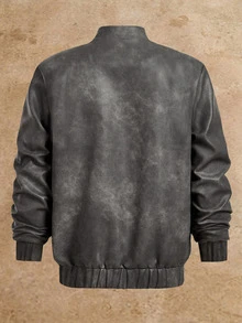 HIMLAND Jaket Kulit Vintage Fashion Musim Gugur Pria - Grey - View 7