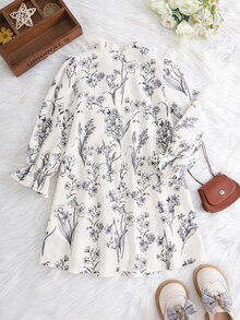 SHEIN 女童編織碎花立領荷葉邊蝴蝶結休閒洋裝 - 彩色 - 查看 6