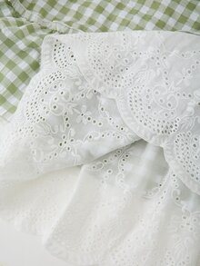 Rusticease Plus Size French Sweet Fairycore Elegant Button Plaid Lace Dress Birthday Party White Autumn Fall - Green - View 7