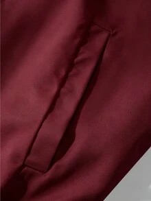 ROMWE MEN 男士拼色拉鍊立領長袖夾克 美式足球球衣開襟外套 - 紅色 - 查看 3