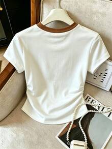 Resyla 女款夏季外出上衣 收腰 T-shirt 極簡百搭白色與棕色 開學季 教師款 休閒百搭 旅行日常穿搭 - 彩色 - 查看 2