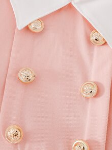 SHEIN Elladie kids 女童皇家藍小翻領雙排扣百褶下擺長袖二合一洋裝，適合日常休閒、優雅可愛、通勤與校園風格 - 淺粉色 - 查看 10