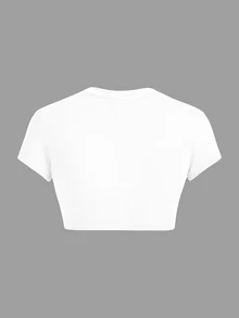 SHEIN ICON 休閒 Y2K 90年代風 極簡五角星圖案圓領短袖修身短版女款 T-shirt 夏季外出穿搭 白色與粉色 - 白色 - 查看 2