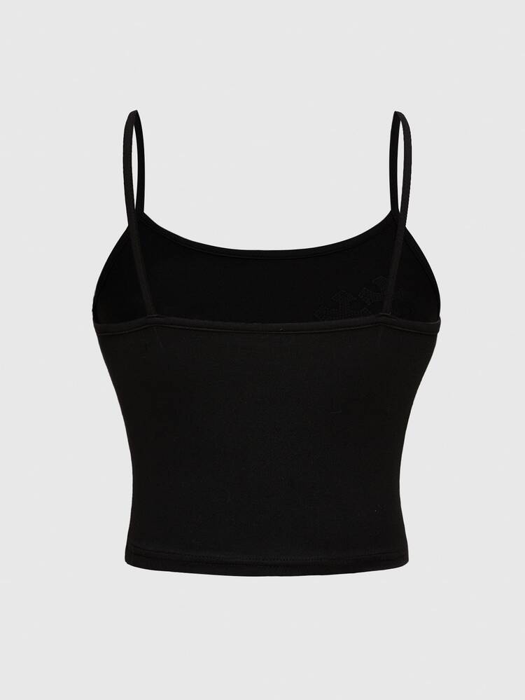 ROMWE Goth Set de 2 piezas de camiseta de tirantes y shorts elásticos de punto con decoración de strass para mujeres - Negro - Añade 7