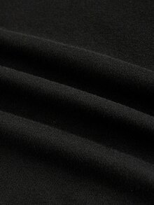 ROMWE Goth Kaos Lengan Panjang Elastis Warna Polos Motif Salib Gotik Vintage Hitam Kasual Musim Semi untuk Wanita - Hitam - View 5