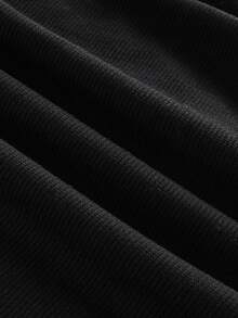 ROMWE Goth Spring Casual Black Sexy Basic V-Neck Flare Sleeve Solid Color Bodycon Women T-Shirt - Black - View 5