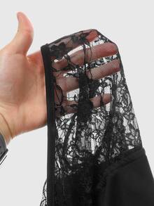 ROMWE Halloween Dark Gothic Cross Lace Patchwork Flared Sleeve Crew Neck Top For Women - Black - View 6