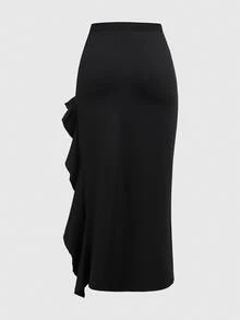 ROMWE Goth Women's Ruffled Slit Hem Skirt - Black - View 2