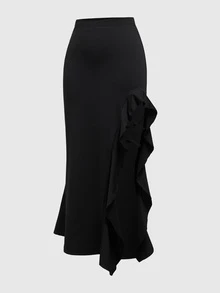 ROMWE Goth Women's Ruffled Slit Hem Skirt - Black - View 3