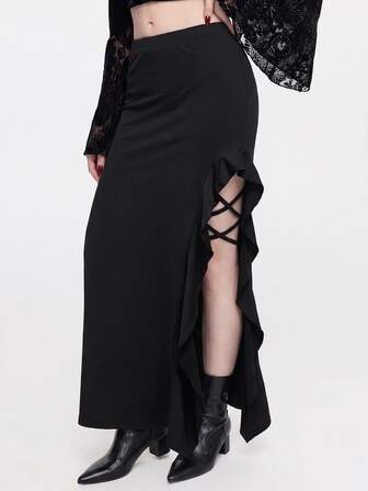 Goth Geraffter Schlitz-saum Rock Für Damen