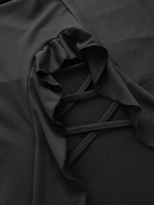 ROMWE Goth Women's Ruffled Slit Hem Skirt - Black - View 5