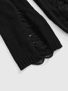 ROMWE Goth Spring/Summer Casual Black Graphic Halloween Punk Ripped Design Ankh Cross Embroidery Cinched Off Shoulder Camisole Sweater - Black - View 5