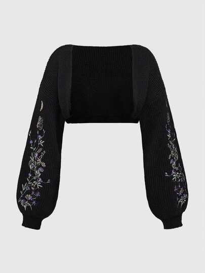 Spring/Summer Carnival Party Casual Black Plus Size Botanical Gothic Snake Embroidered Cropped Sleeveless Thin Cardigan, Natural Style Winter