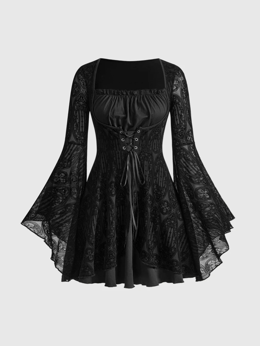 ROMWE Goth Spring Luxury Party Black Plus Size Grunge Punk Inspired Asymmetric Shoulder Loose Black & Grey Retro Striped T-Shirt, Plus Size - Black - View 1