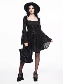 ROMWE Goth Spring Luxury Party Black Plus Size Grunge Punk Inspired Asymmetric Shoulder Loose Black & Grey Retro Striped T-Shirt, Plus Size - Black - View 3