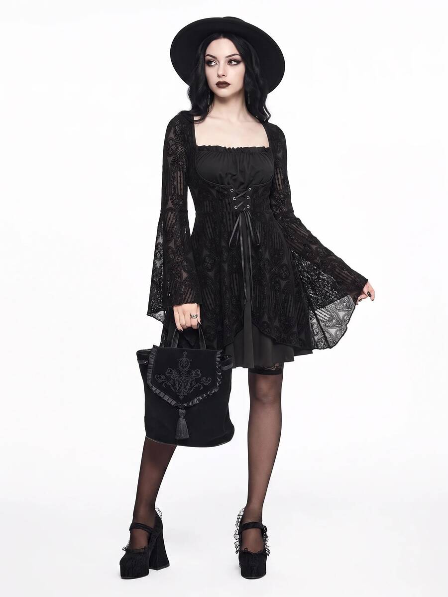 ROMWE Goth Spring Luxury Party Black Plus Size Grunge Punk Inspired Asymmetric Shoulder Loose Black & Grey Retro Striped T-Shirt, Plus Size - Black - View 1