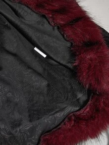 ROMWE Gothic Vintage Patchwork Faux Fur Collar Paisley Velvet Embossed Flare Sleeve Regular Jacket - Black - View 6
