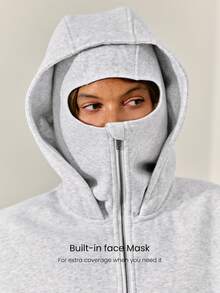 GLOWMODE Everyday Fleece Bundle Up 2合1全拉鍊夾克，附面罩與連帽，臀部長度，日常休閒秋冬穿著 - 黑色 - 查看 3