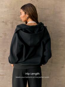 GLOWMODE Everyday Fleece Bundle Up 2-In-1 Full-Zip Jacket With Face Mask & Hood Hip-Length Daily Casual Fall Winter Wear - Black - View 2