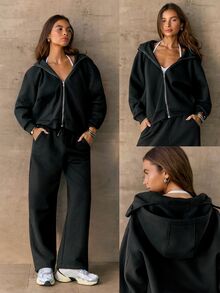 GLOWMODE Everyday Fleece Bundle Up 2-In-1 Full-Zip Jacket With Face Mask & Hood Hip-Length Daily Casual Fall Winter Wear - Black - View 9