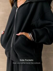 GLOWMODE Everyday Fleece Bundle Up 2-In-1 Full-Zip Jacket With Face Mask & Hood Hip-Length Daily Casual Fall Winter Wear - Black - View 5