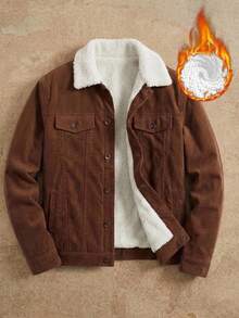 HIMLAND Men's Contrast Color Collar Long Sleeve Single-Breasted Casual 2000s 70s 80s 90s Vacation White And Brown Jacket, For Autumn, Spring, Outdoor, Outdoor - Coffee Brown - View 2
