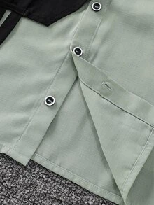 SHEIN 2pcs Kids Young Boy Casual Daily Comfortable Colorblock Contrast Collar 2 In 1 Long Sleeve Button-Down Shirt And Solid Color Long Pants Woven Two Pieces Set - Multicolor - View 4