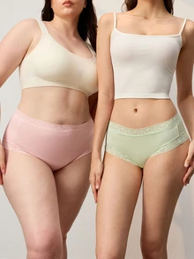 LUVLETTE Plus 3-Pack Set Celana Dalam Wanita Berpinggang Tinggi dengan Hiasan Renda dan Bahan TENCEL™ Modal Model Cheeky - MultiWarna - View 12